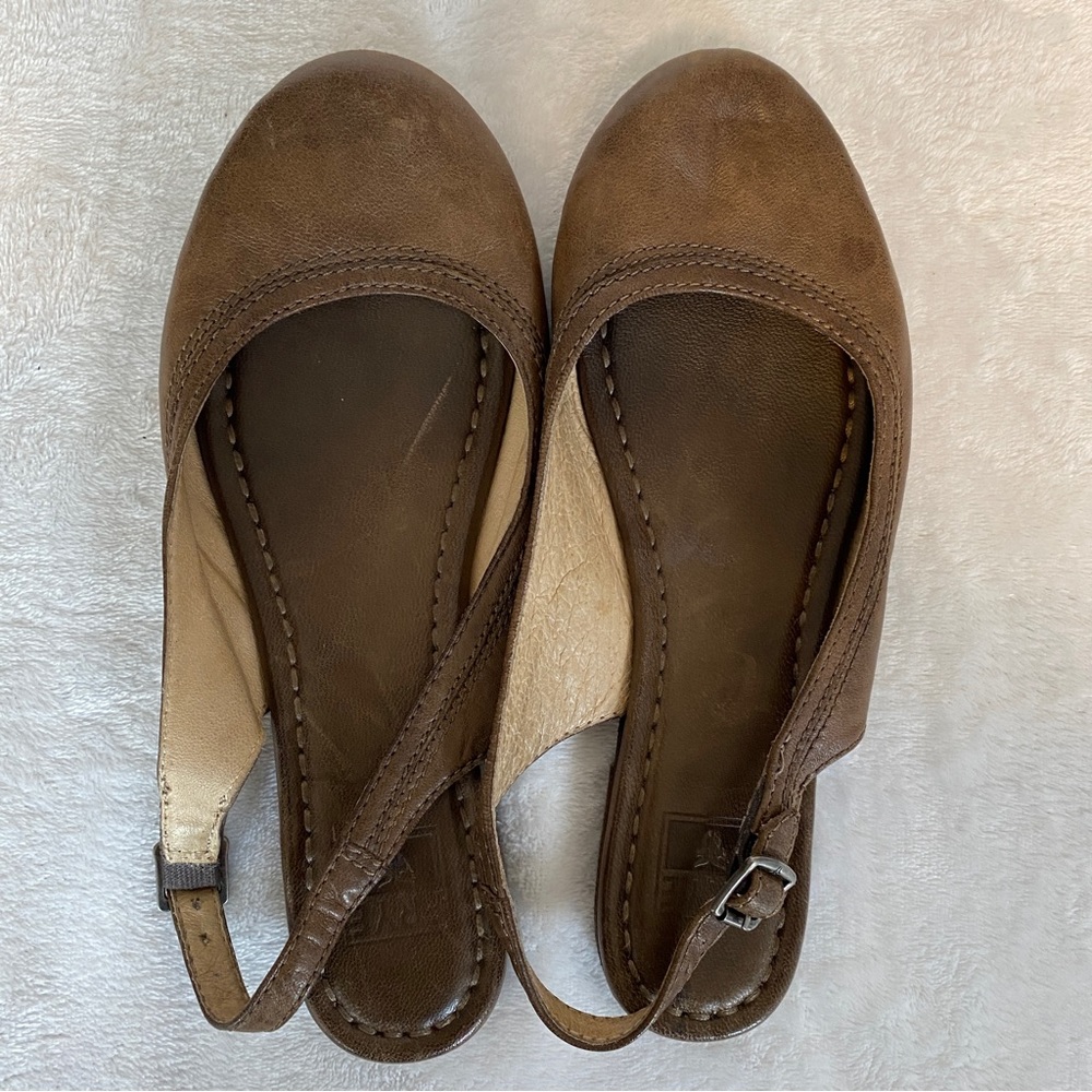 Frye Brown Leather Slingback Flats